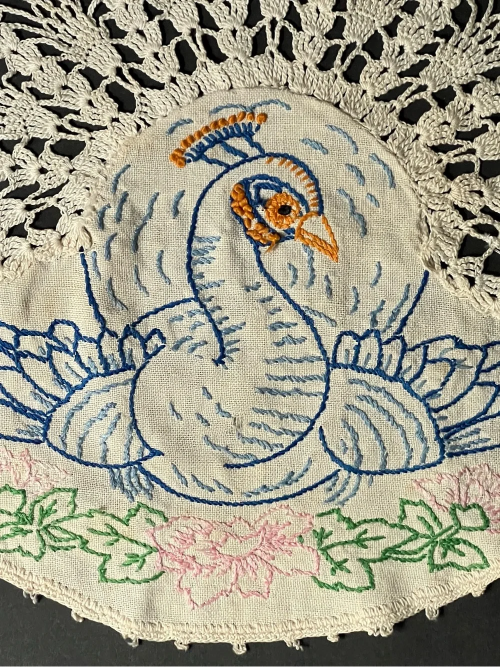 Vintage Peacock Antimacassar 1920-1940
